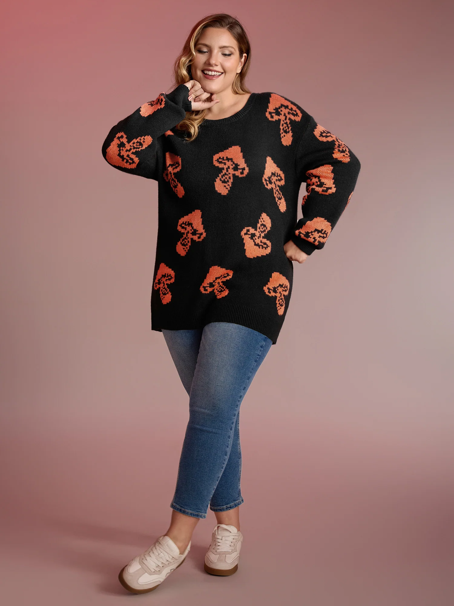 Halloween Mushroom Jacquard Print Pullover - Image 3