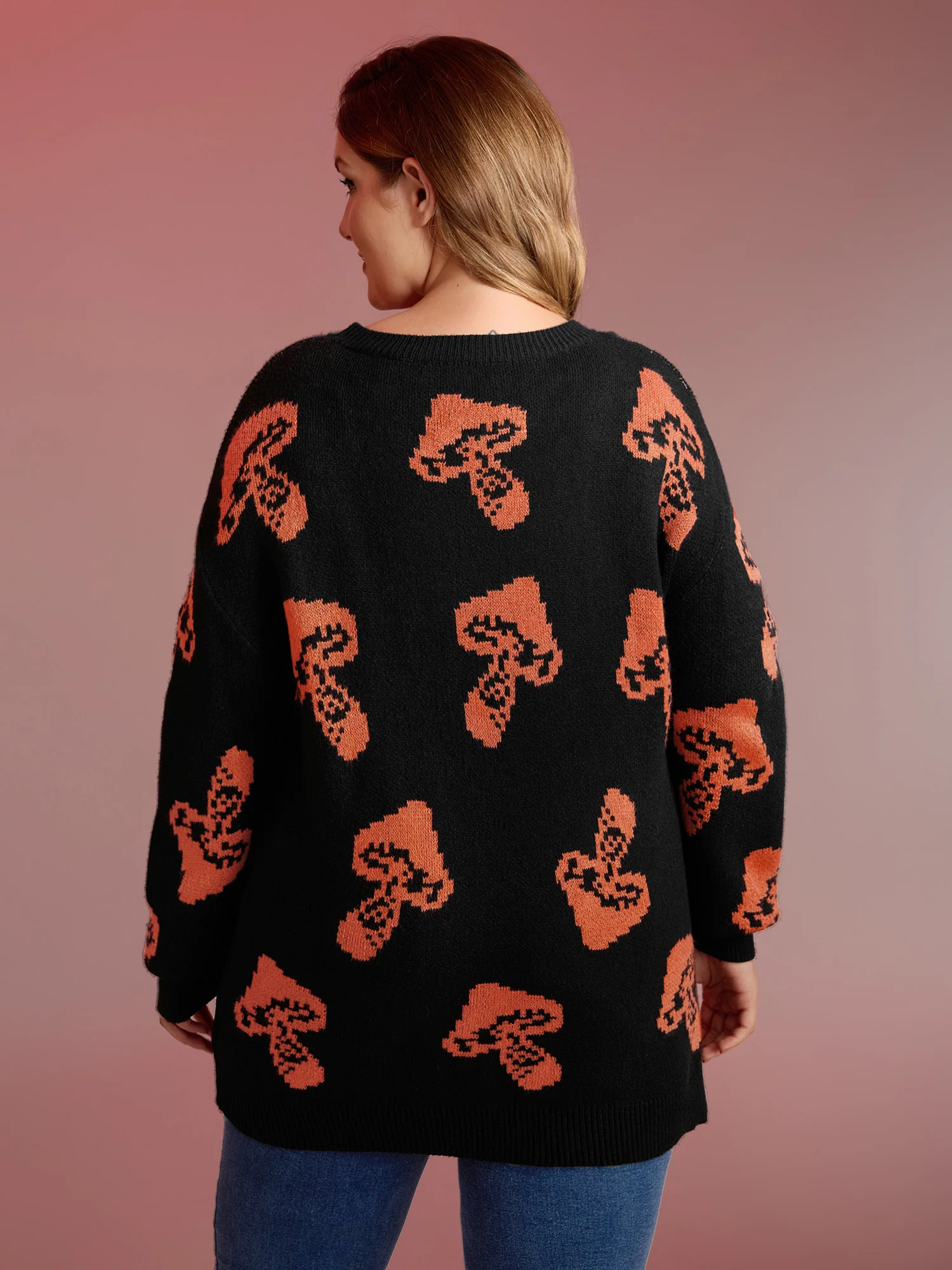 Halloween Mushroom Jacquard Print Pullover - Image 4