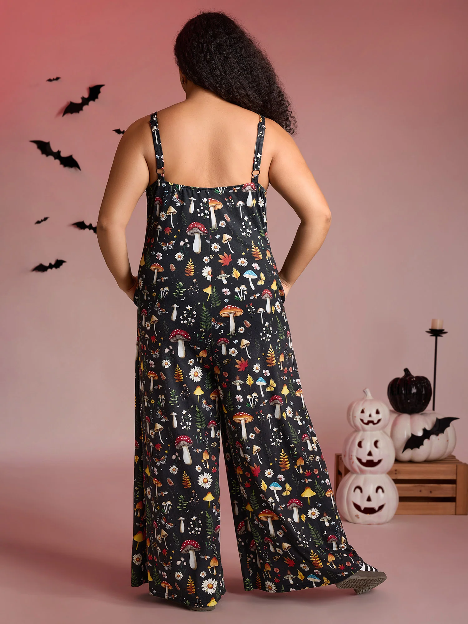 Halloween Mushroom Print Pockets Cami Jumpsuit - Image 4