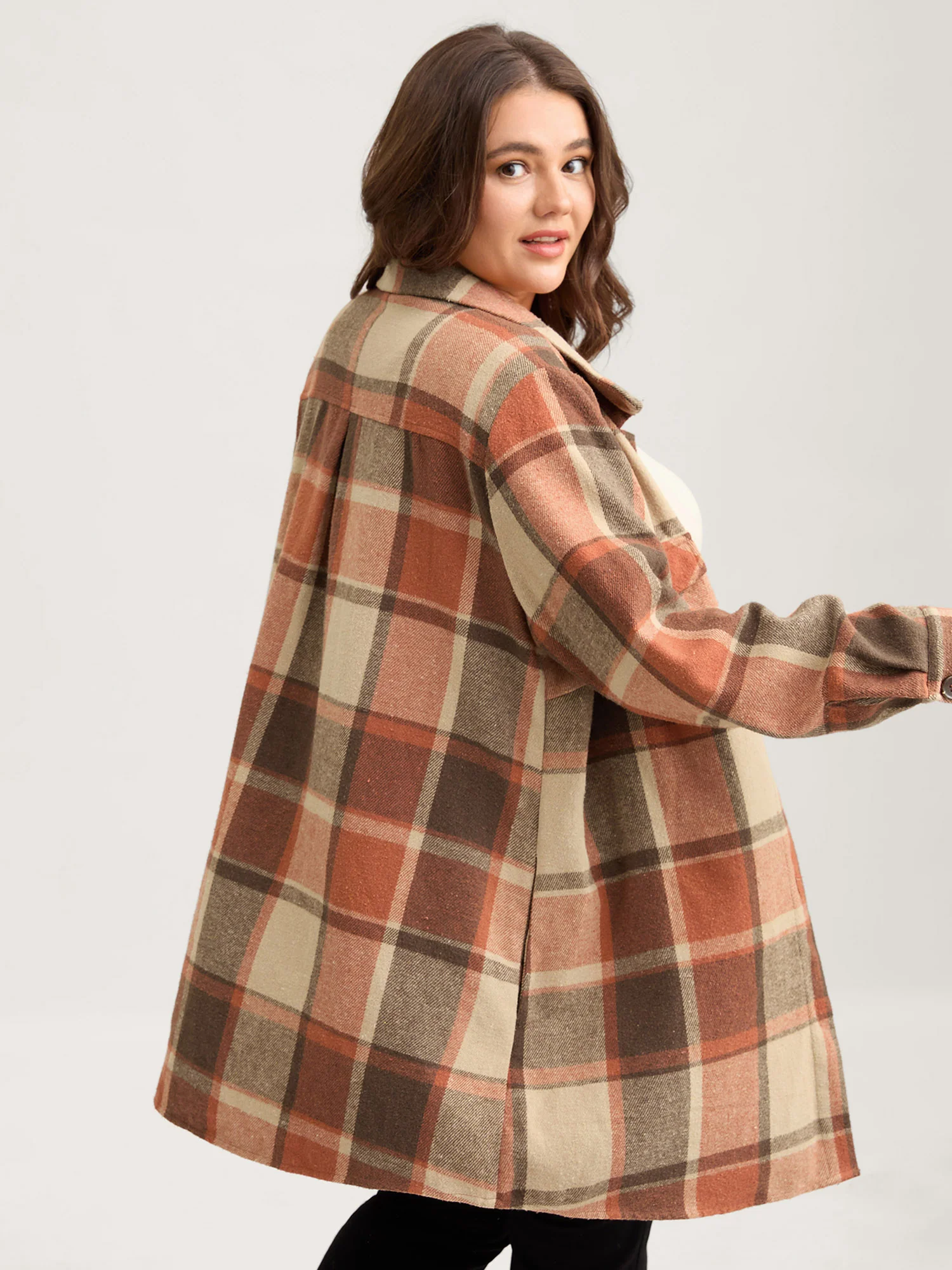 Plaid Chest Pockets Long Jacket - Image 11