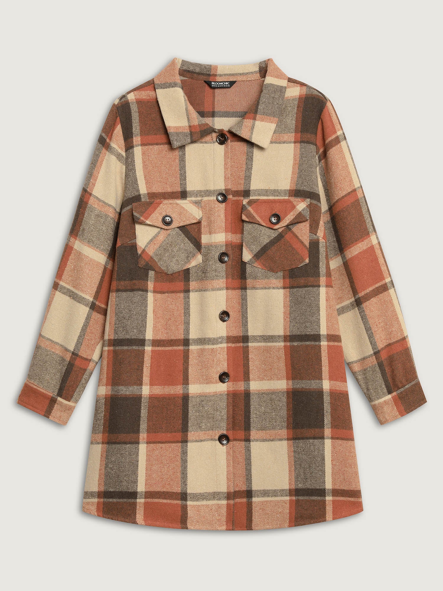 Plaid Chest Pockets Long Jacket - Image 14