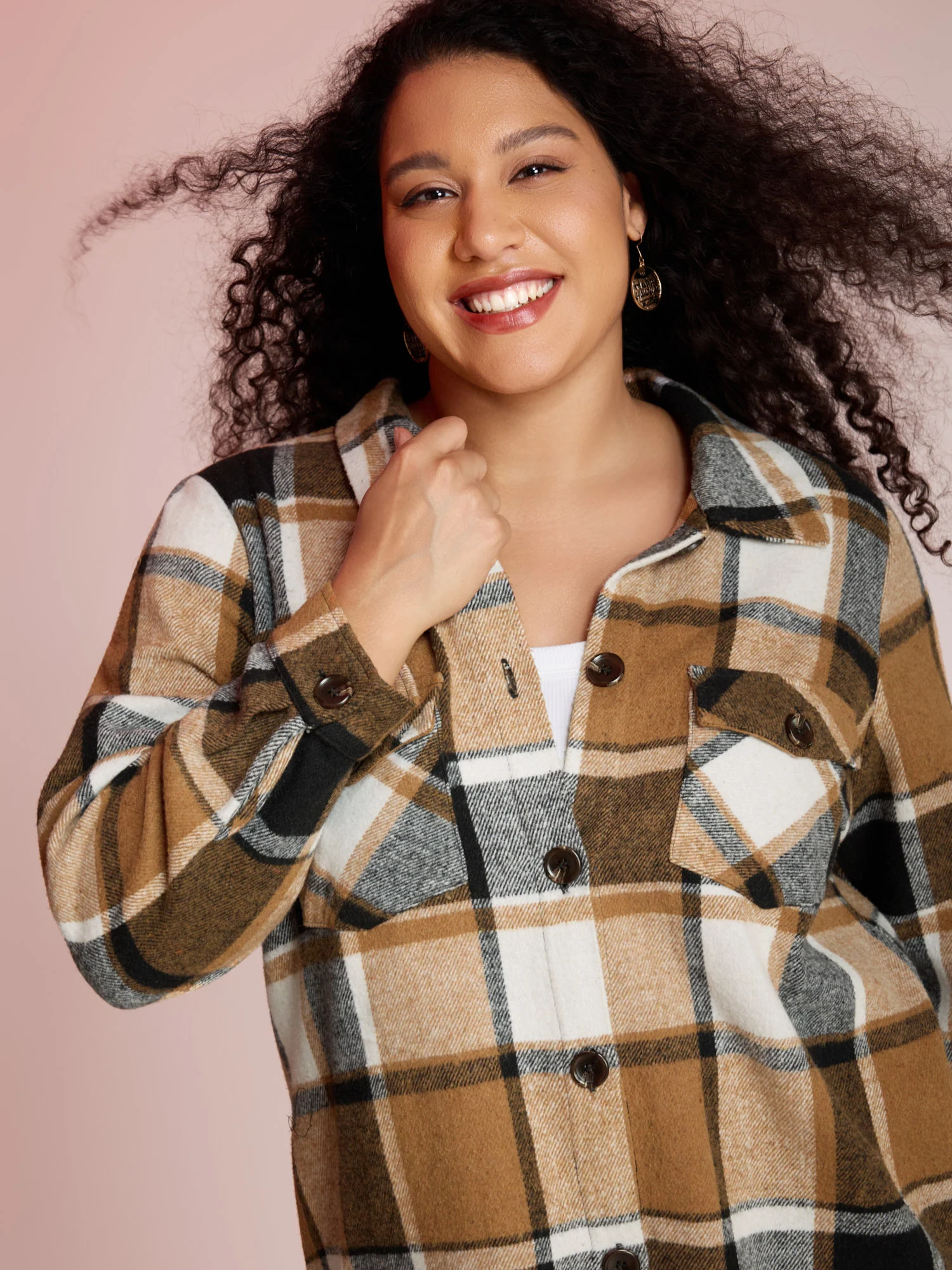 Plaid Chest Pockets Long Jacket - Image 16