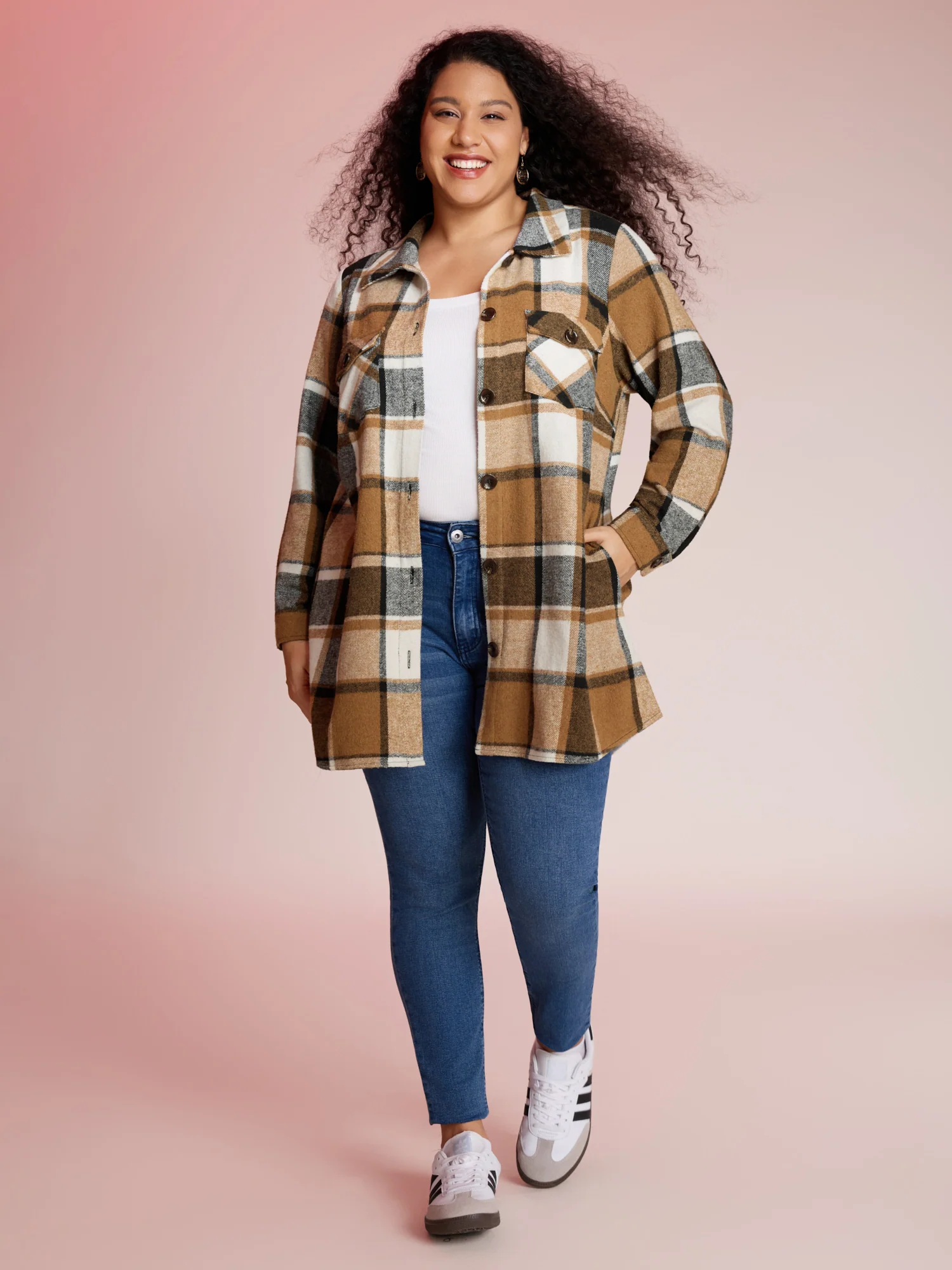 Plaid Chest Pockets Long Jacket - Image 17