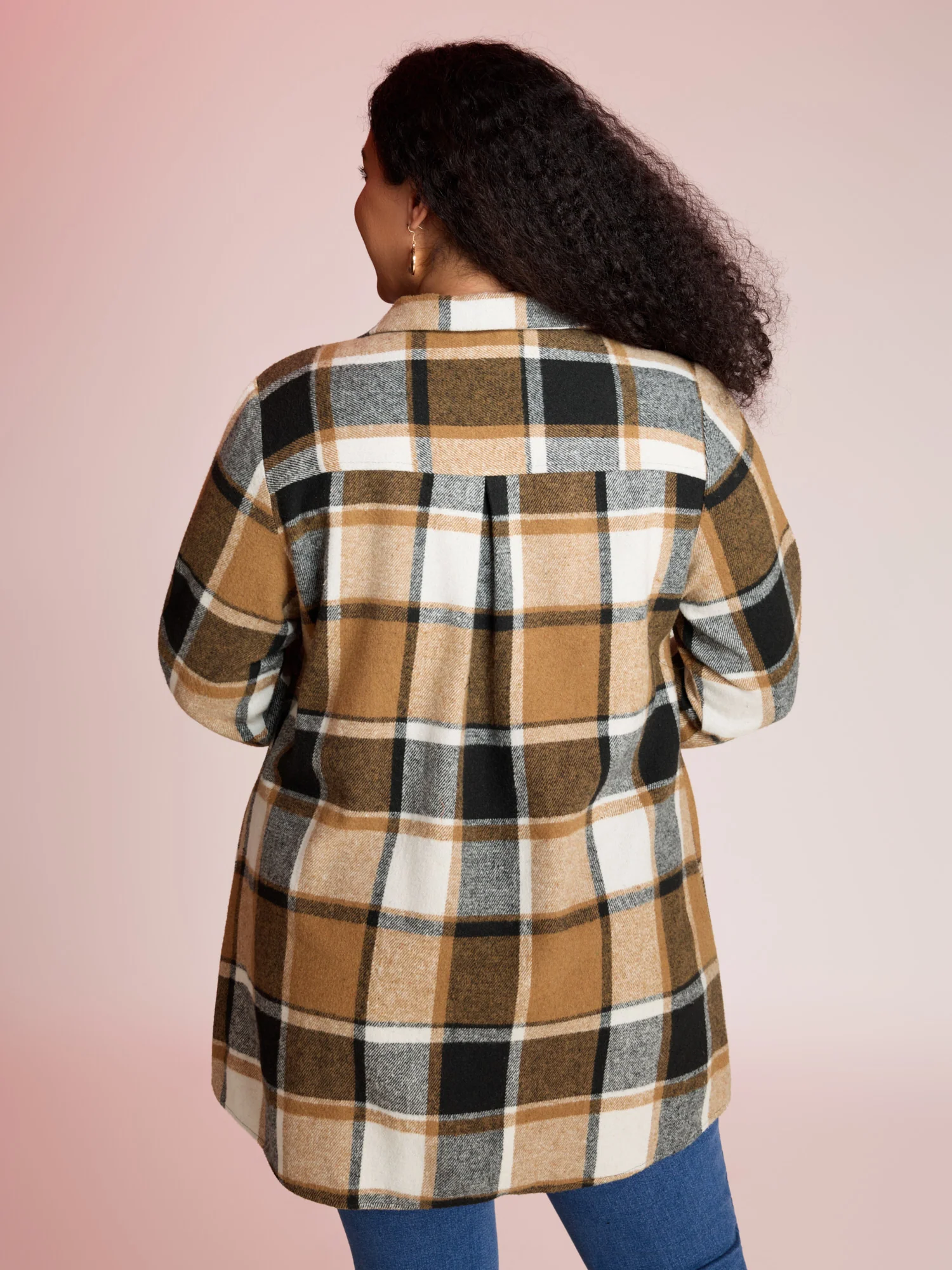 Plaid Chest Pockets Long Jacket - Image 18
