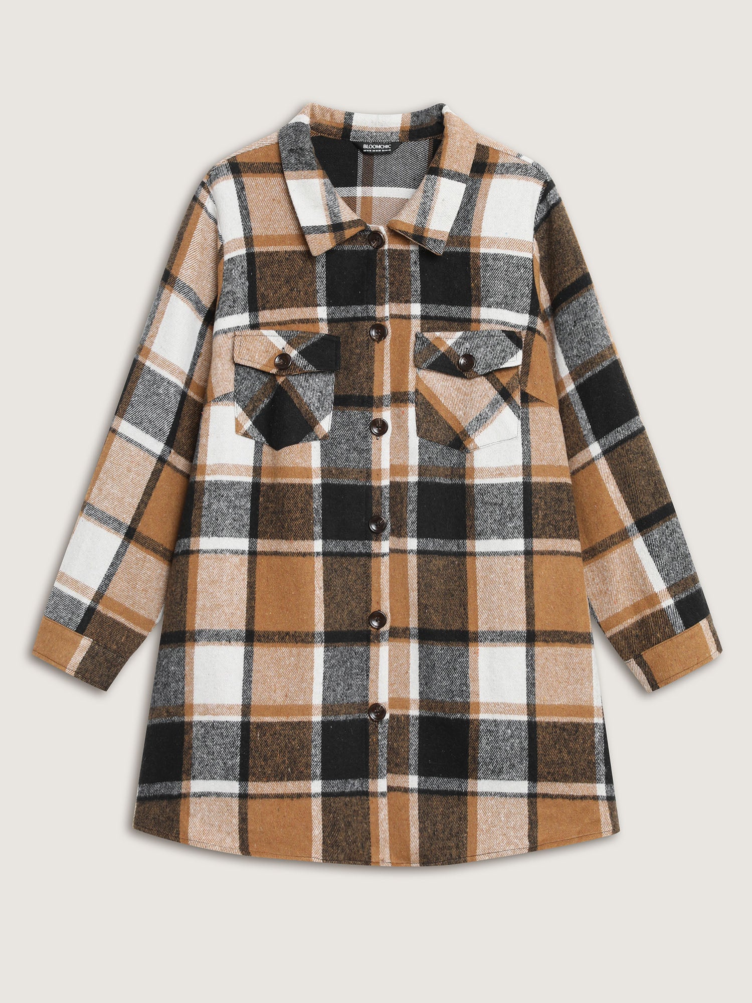 Plaid Chest Pockets Long Jacket - Image 21