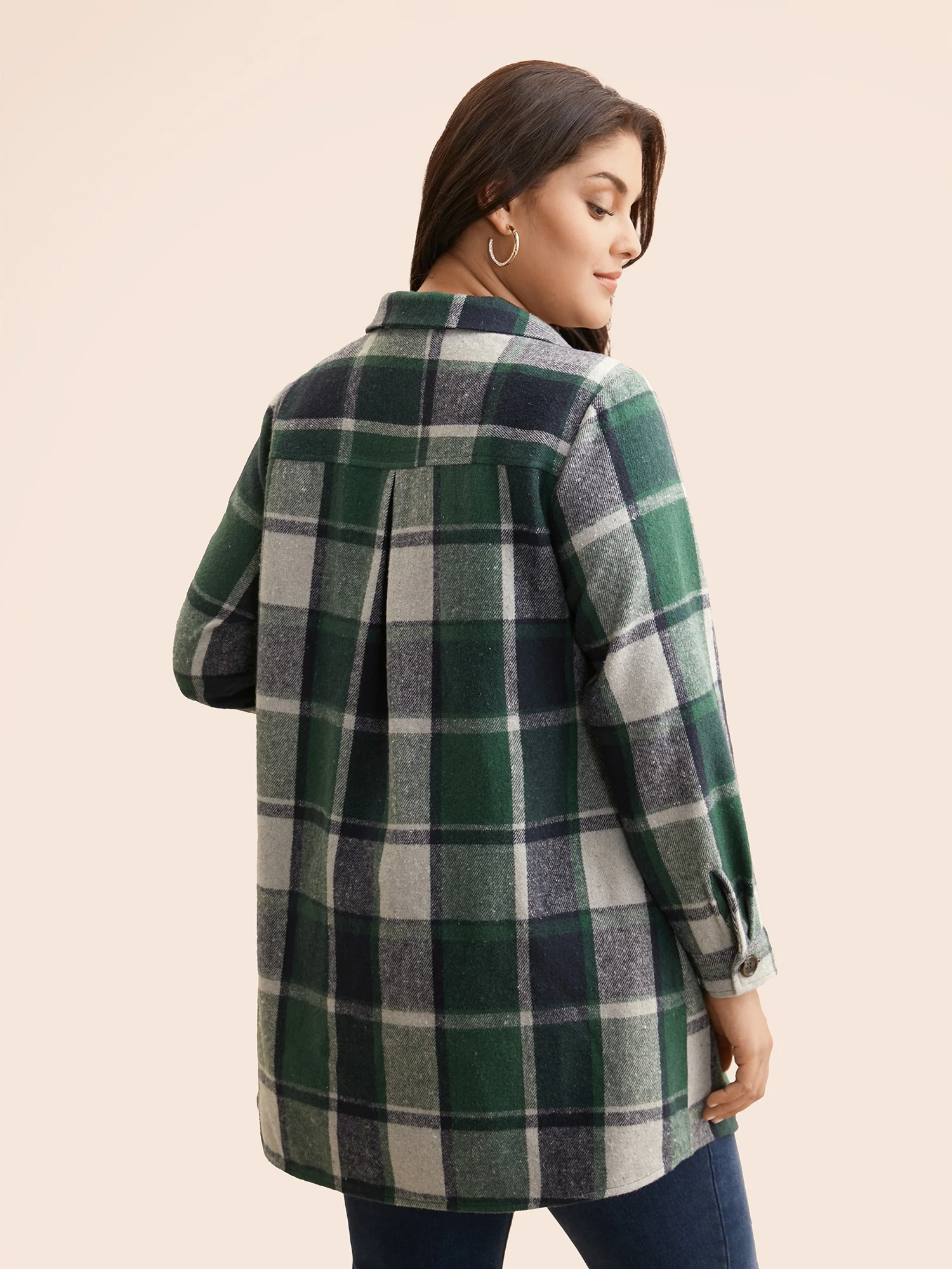 Plaid Chest Pockets Long Jacket - Image 24