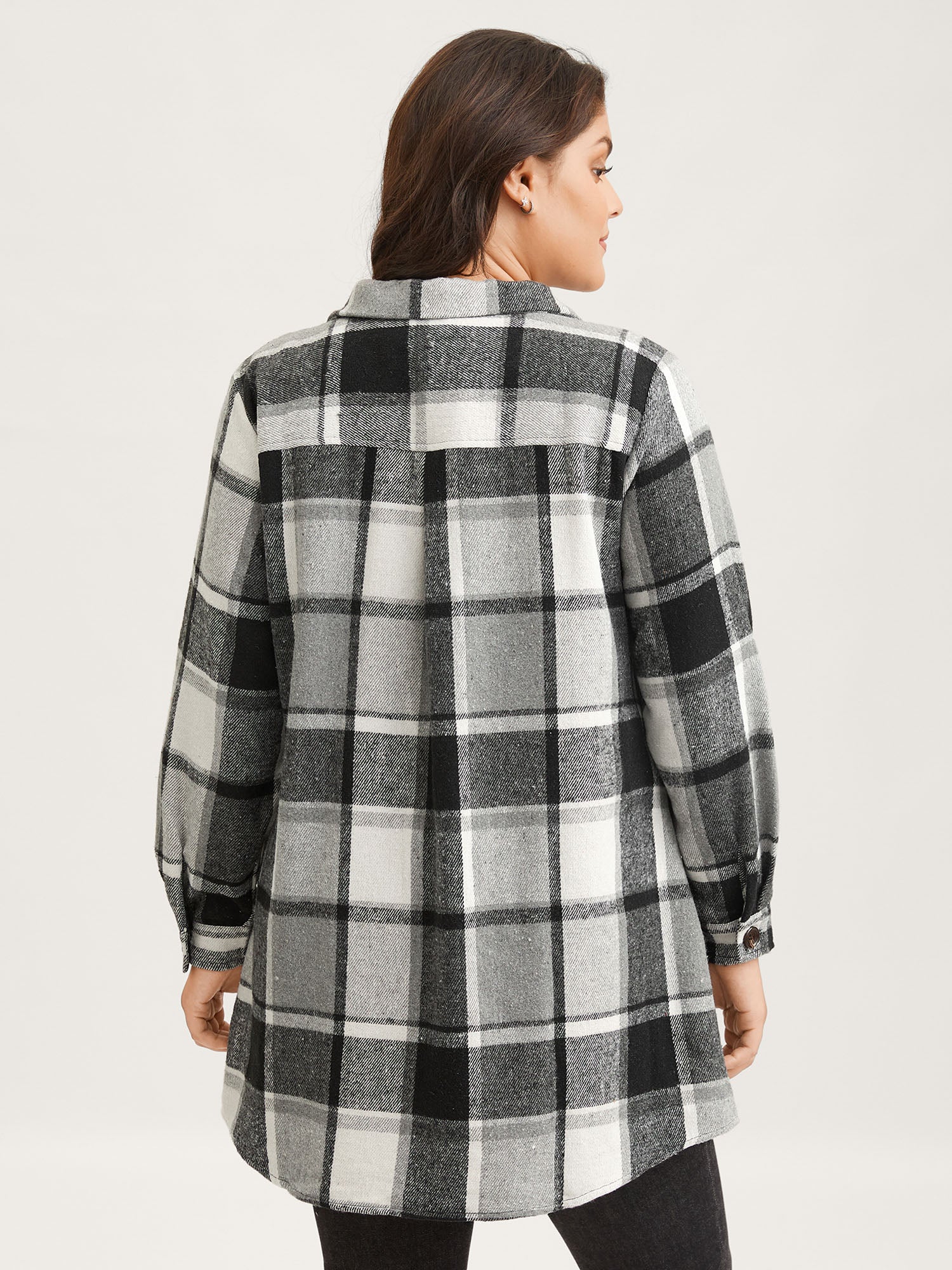 Plaid Chest Pockets Long Jacket - Image 4