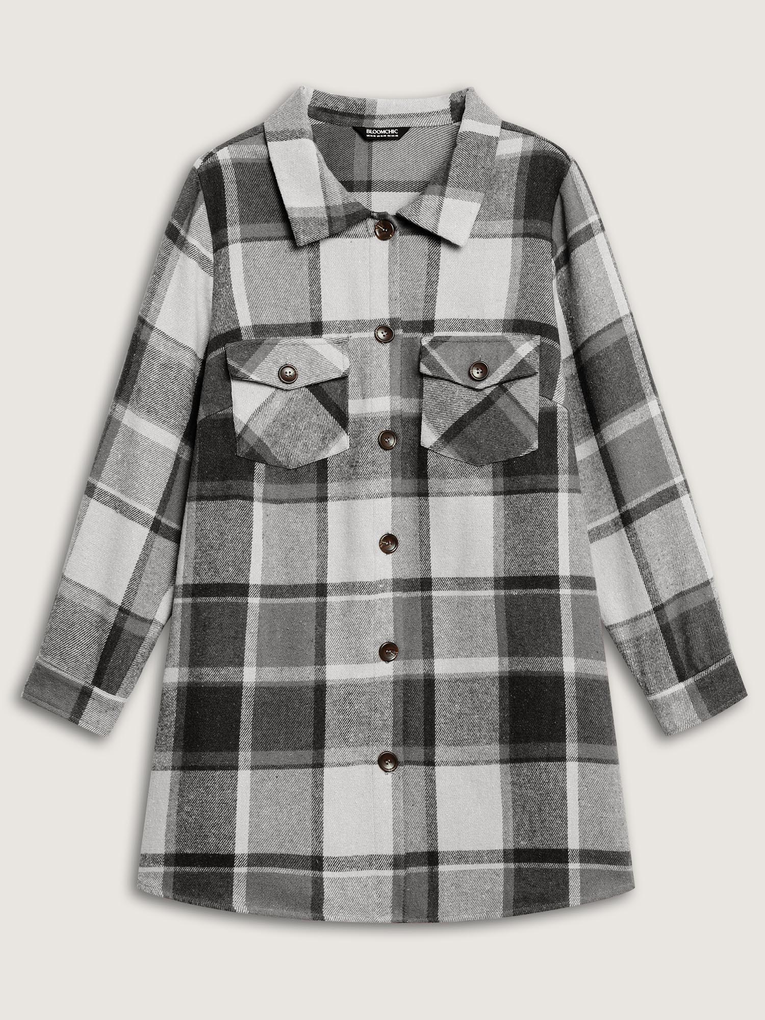 Plaid Chest Pockets Long Jacket - Image 7