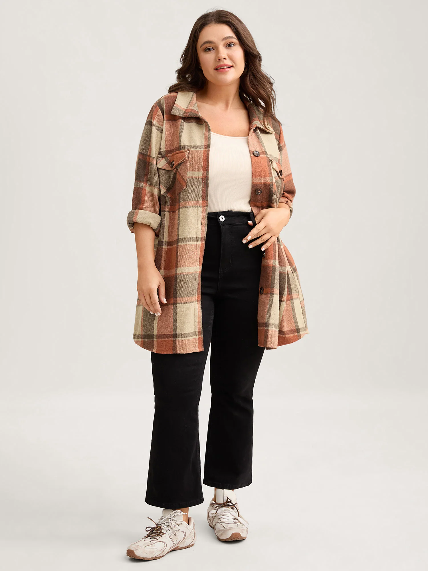Plaid Chest Pockets Long Jacket - Image 8
