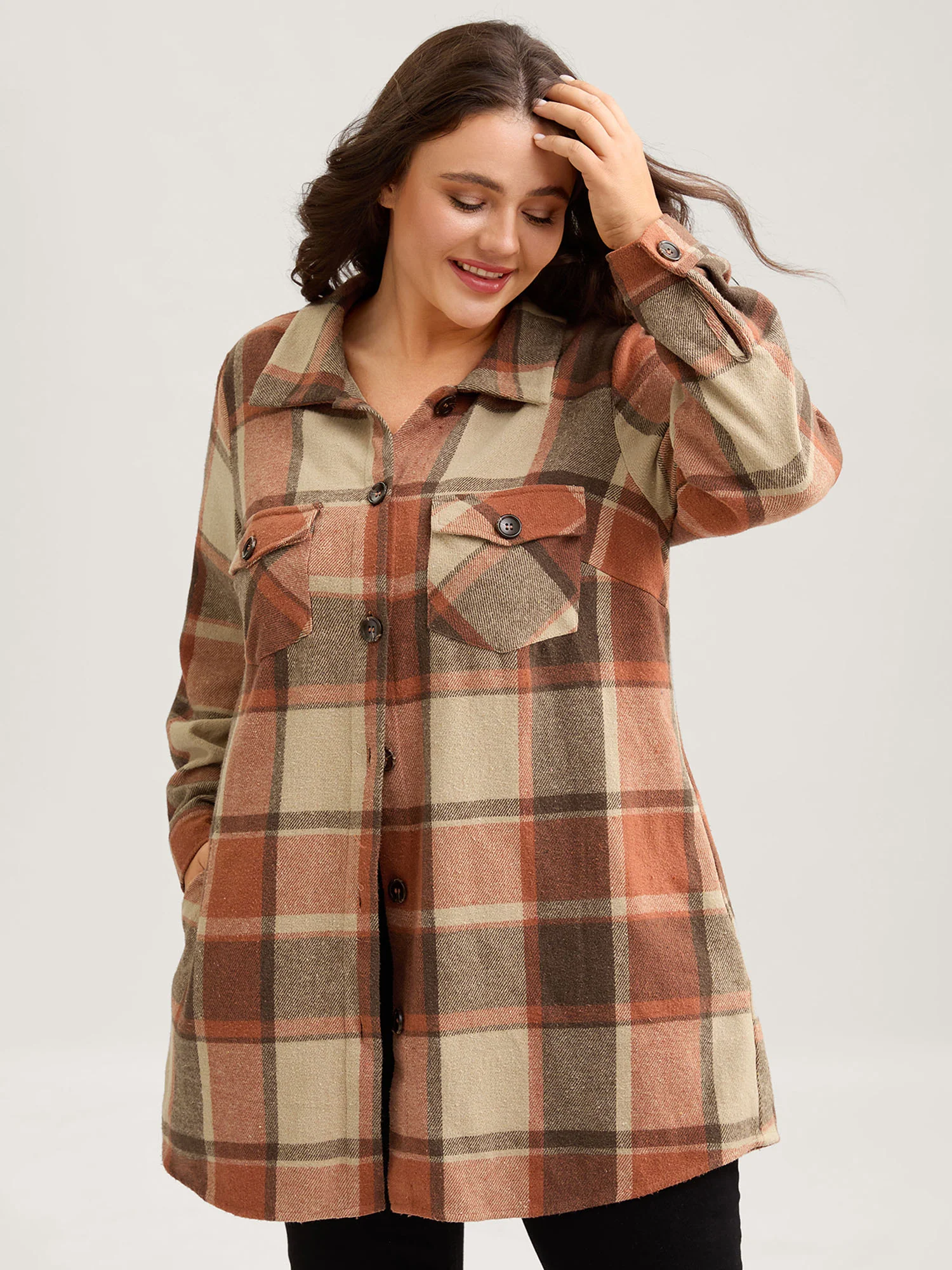 Plaid Chest Pockets Long Jacket - Image 9