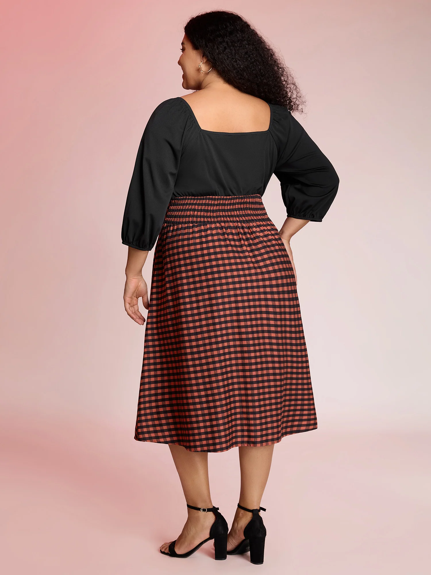 Halloween Plaid Print Crosstie Contrast Midi Dress - Image 4