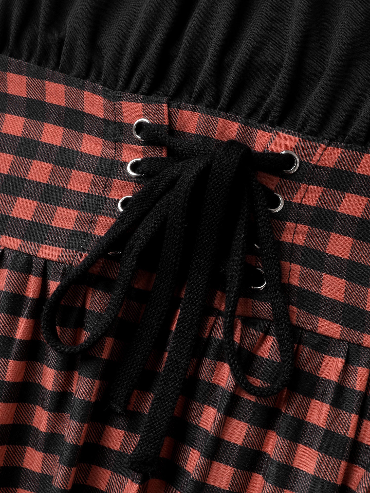 Halloween Plaid Print Crosstie Contrast Midi Dress - Image 5