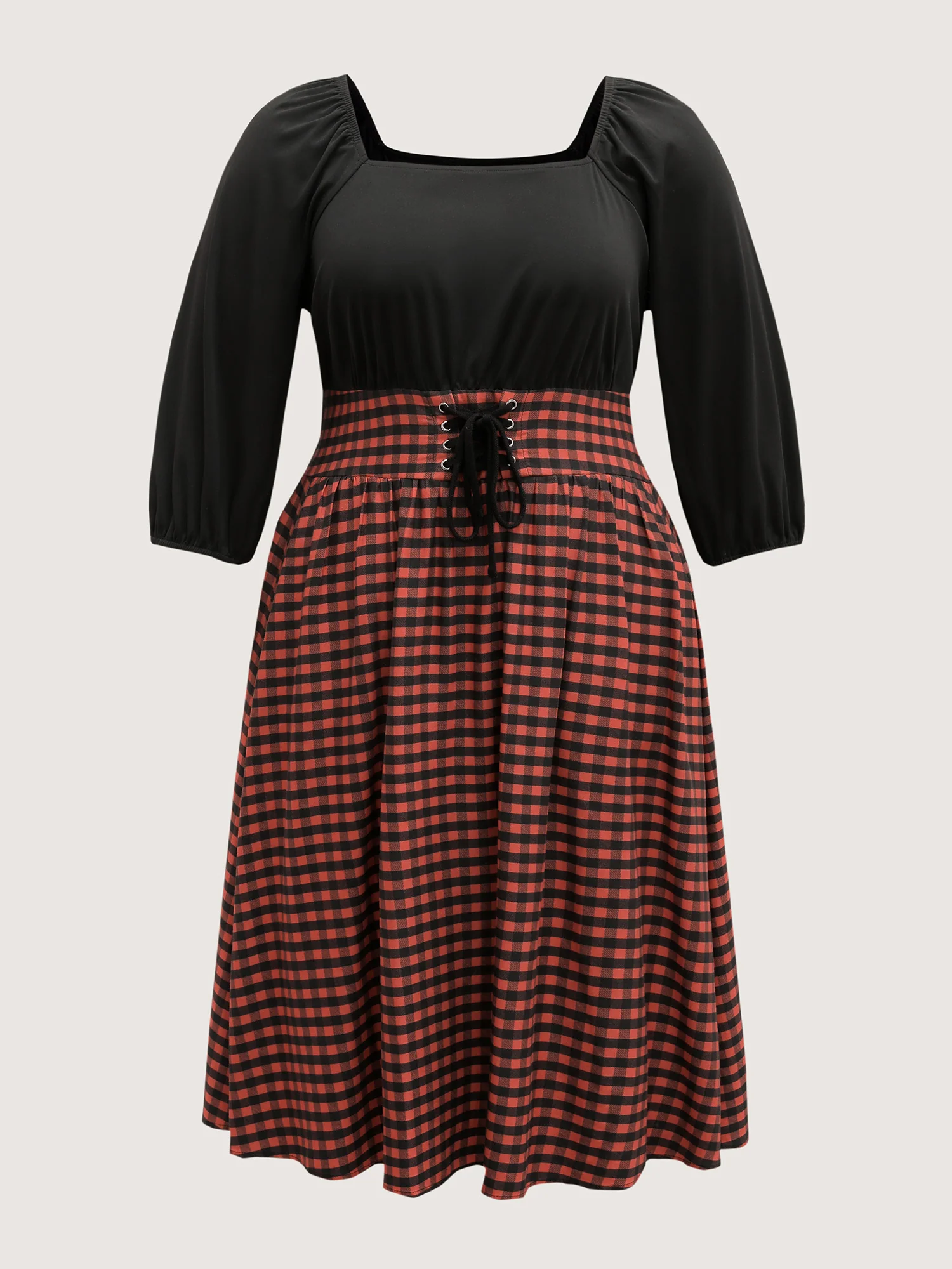 Halloween Plaid Print Crosstie Contrast Midi Dress - Image 7