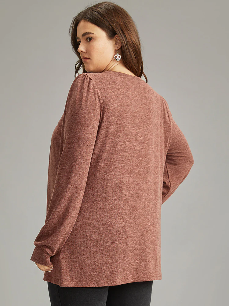 Plain Heather Plicated Detail T-shirt - Image 2
