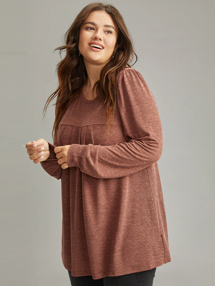 Plain Heather Plicated Detail T-shirt - Image 3
