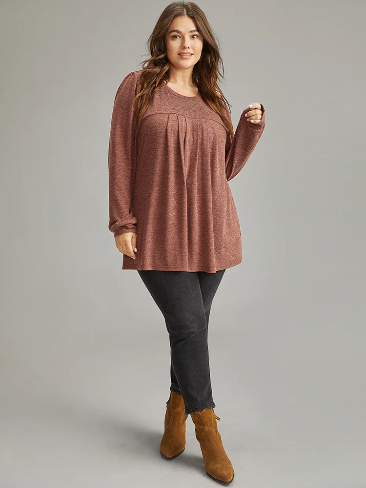 Plain Heather Plicated Detail T-shirt - Image 4