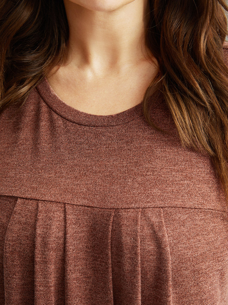 Plain Heather Plicated Detail T-shirt - Image 5