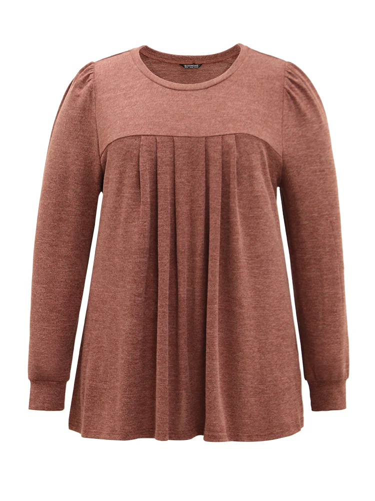Plain Heather Plicated Detail T-shirt - Image 7