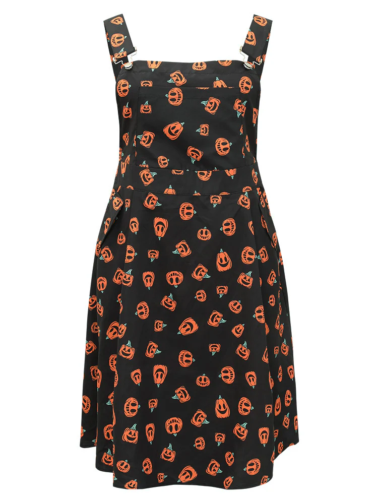 Halloween Pocket Pumpkin Print Overall Cami Dress - Image 11