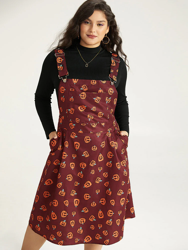 Halloween Pocket Pumpkin Print Overall Cami Dress - Image 13