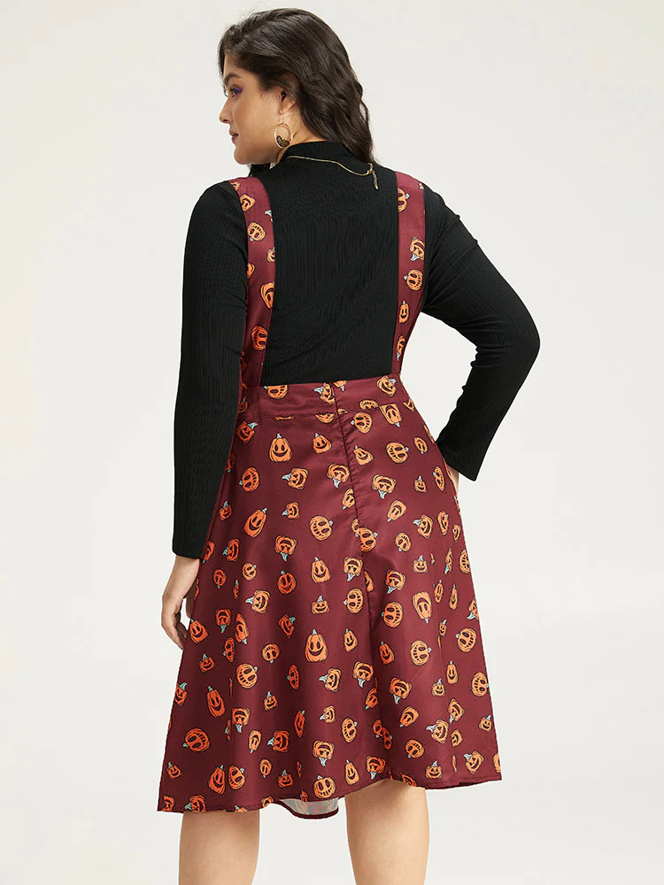 Halloween Pocket Pumpkin Print Overall Cami Dress - Image 14