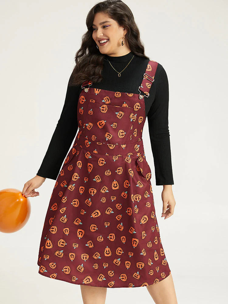 Halloween Pocket Pumpkin Print Overall Cami Dress - Image 16