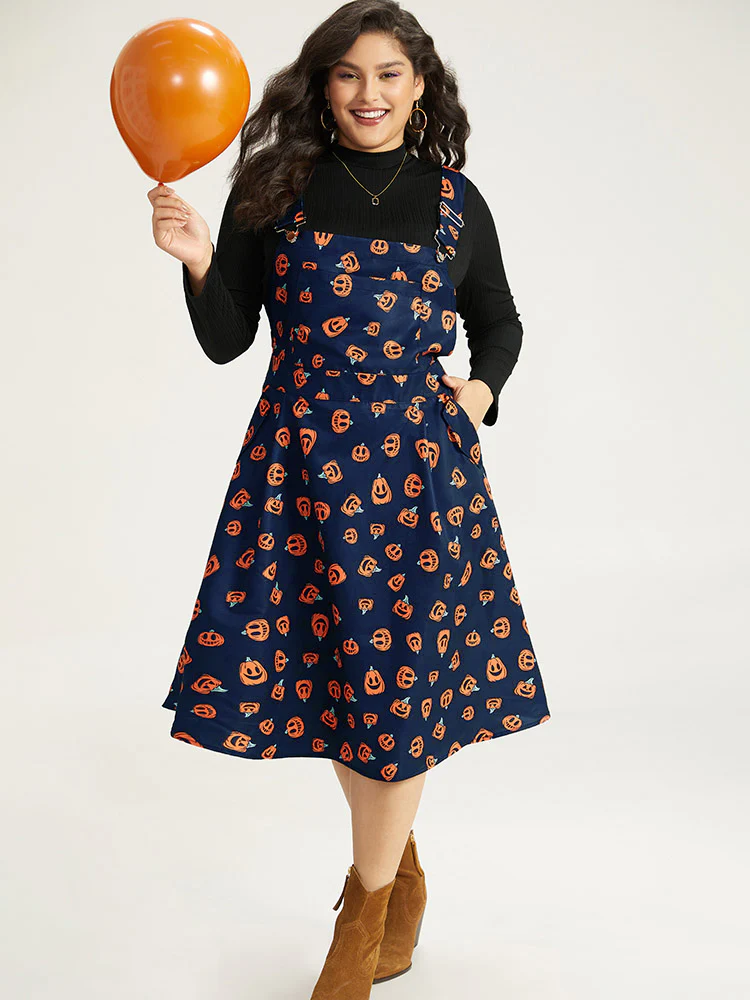 Halloween Pocket Pumpkin Print Overall Cami Dress - Image 18