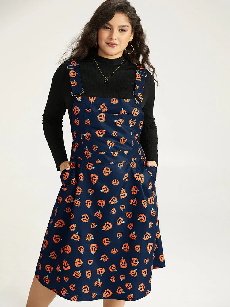 Halloween Pocket Pumpkin Print Overall Cami Dress - Image 19