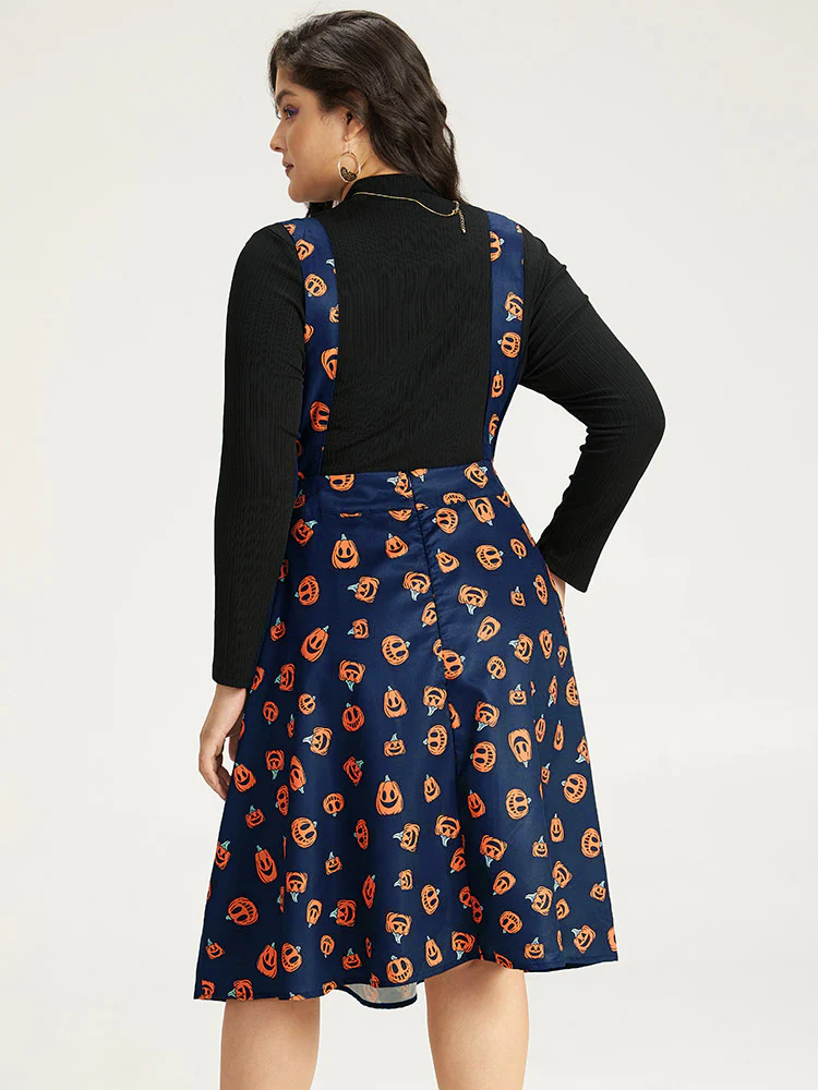 Halloween Pocket Pumpkin Print Overall Cami Dress - Image 20