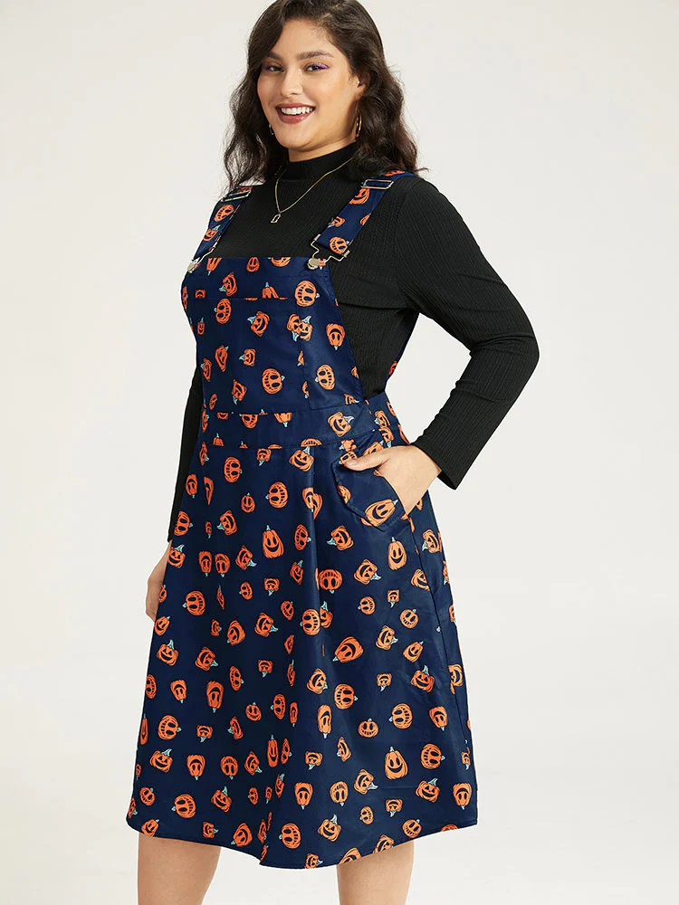 Halloween Pocket Pumpkin Print Overall Cami Dress - Image 21