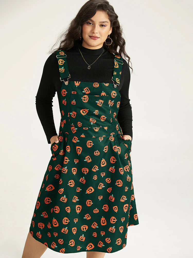Halloween Pocket Pumpkin Print Overall Cami Dress - Image 24