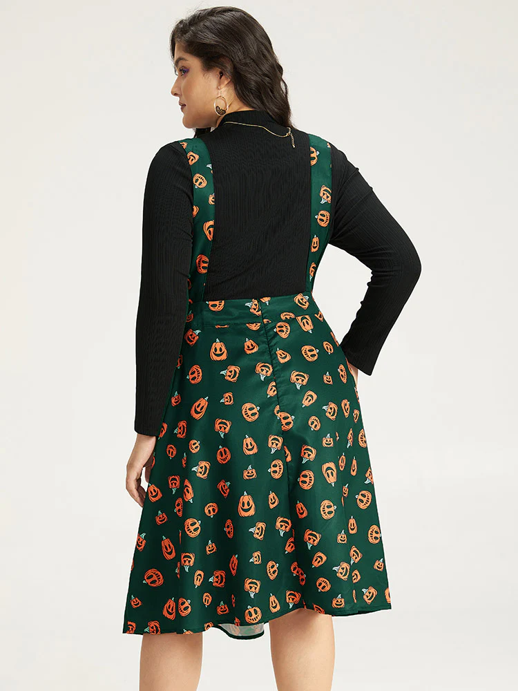 Halloween Pocket Pumpkin Print Overall Cami Dress - Image 25