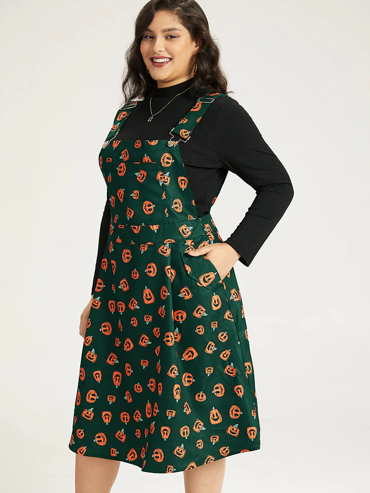 Halloween Pocket Pumpkin Print Overall Cami Dress - Image 26