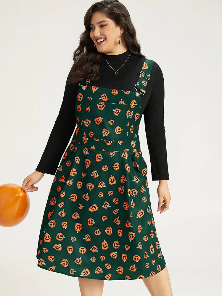 Halloween Pocket Pumpkin Print Overall Cami Dress - Image 28