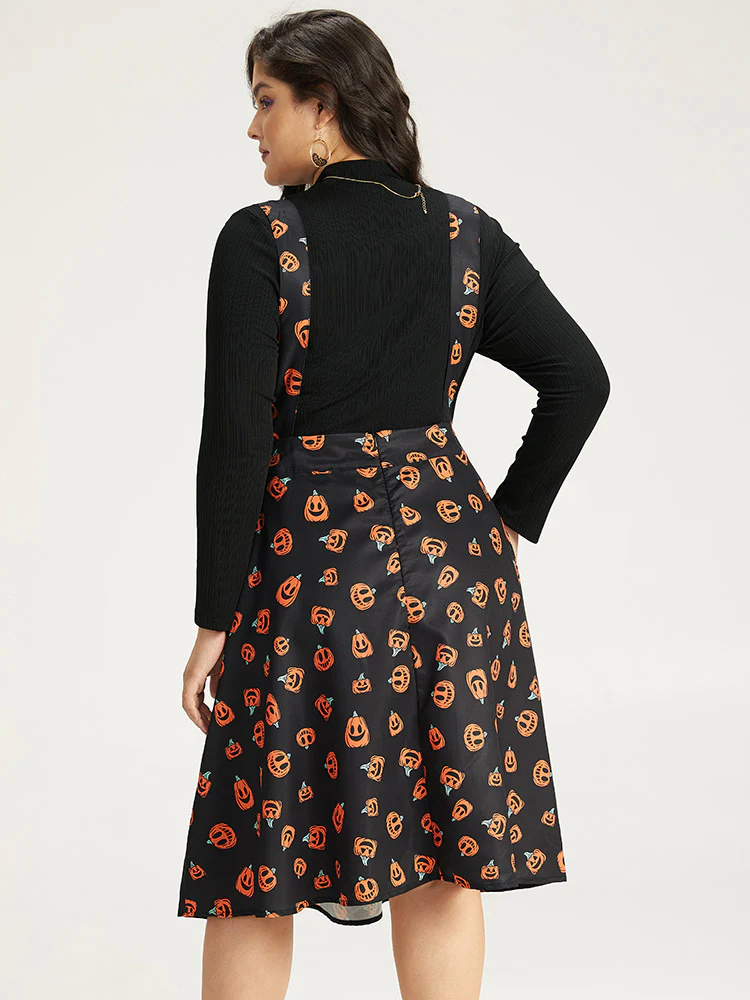 Halloween Pocket Pumpkin Print Overall Cami Dress - Image 3