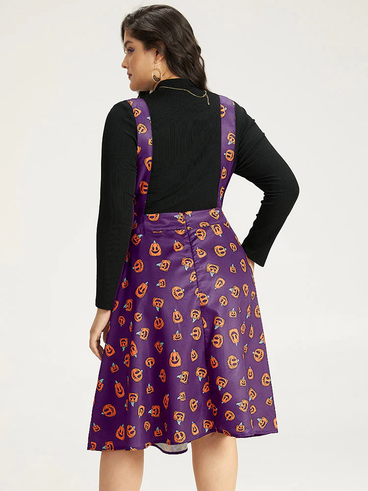 Halloween Pocket Pumpkin Print Overall Cami Dress - Image 32