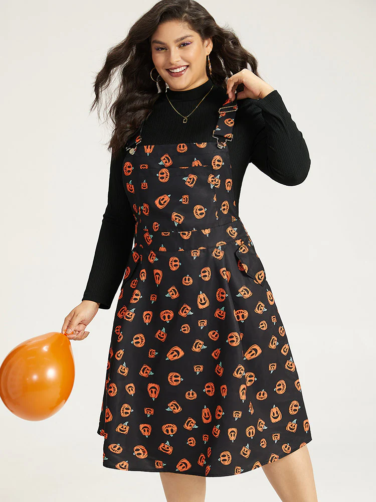 Halloween Pocket Pumpkin Print Overall Cami Dress - Image 6