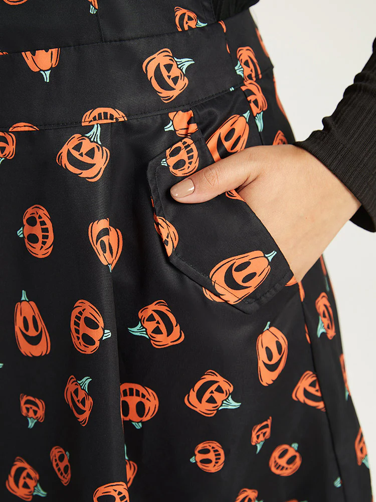 Halloween Pocket Pumpkin Print Overall Cami Dress - Image 9