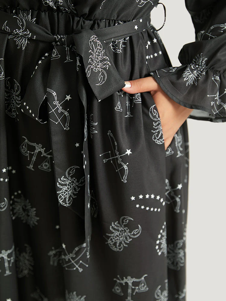 Halloween Print Belted Pocket Wrap Split Hem Dress - Image 5