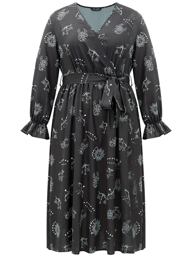 Halloween Print Belted Pocket Wrap Split Hem Dress - Image 9