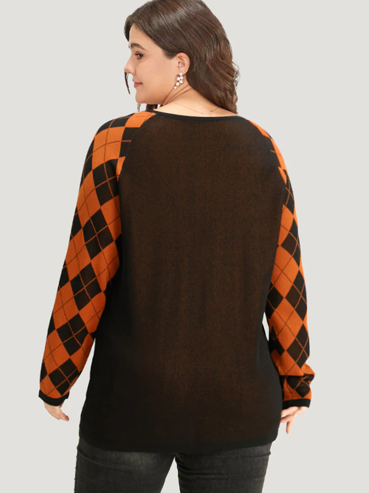 Halloween Print Contrast Round Neck Pullover - Image 2