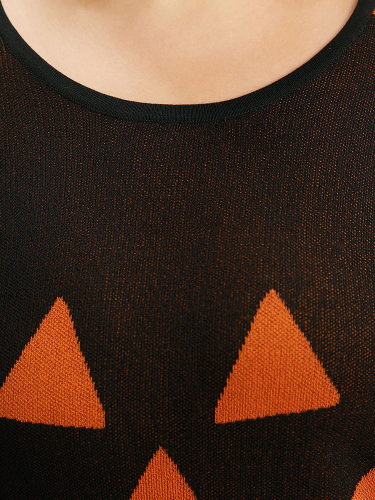 Halloween Print Contrast Round Neck Pullover - Image 6