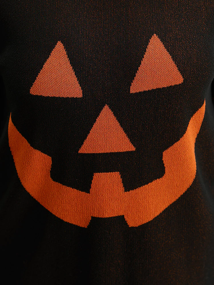 Halloween Print Contrast Round Neck Pullover - Image 7