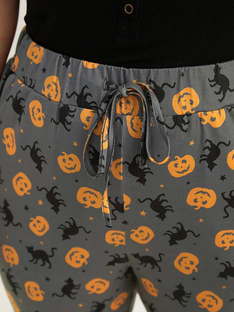 Halloween Print Color Contrast Hem Pajama Bottoms - Image 6
