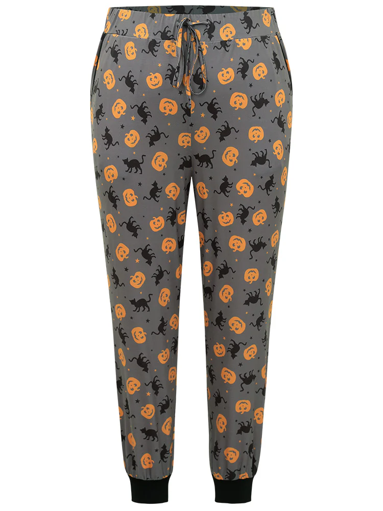 Halloween Print Color Contrast Hem Pajama Bottoms - Image 8