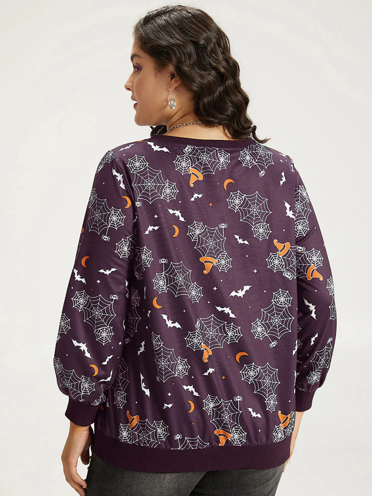 Halloween Print Elastic Cuffs Round Neck Sweatshirt - Image 2