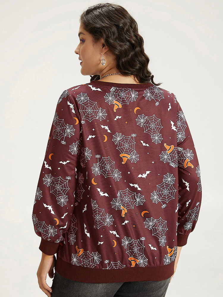 Halloween Print Elastic Cuffs Round Neck Sweatshirt - Image 6