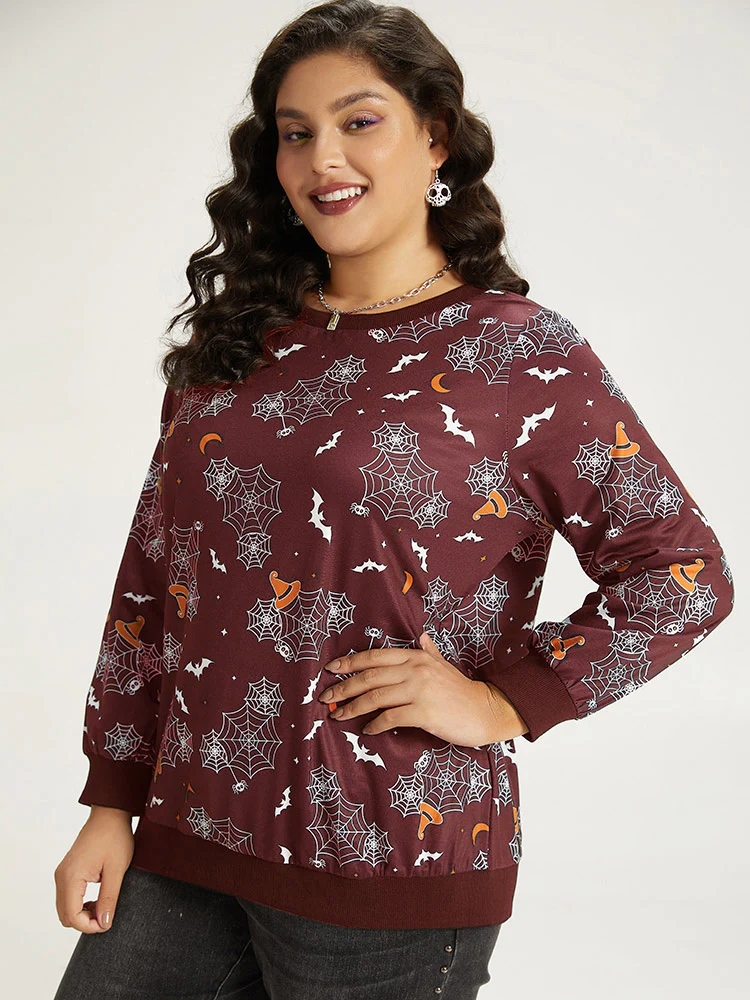 Halloween Print Elastic Cuffs Round Neck Sweatshirt - Image 7