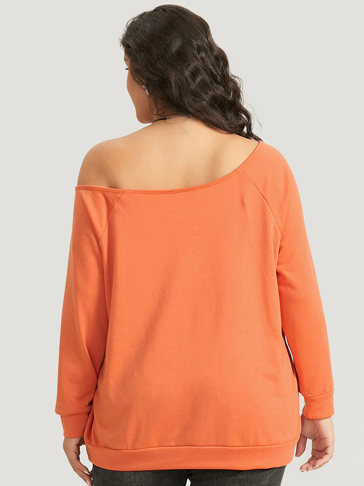 Halloween Print One Shoulder Raglan Sleeve Sweatshirt - Image 2
