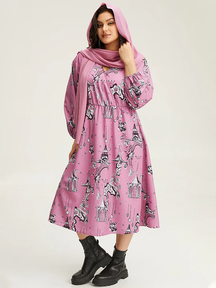 Halloween Print Chiffon Lantern Sleeve Wrap Dress - Image 2
